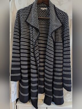 Dana Buchman Black and White Open-Front Knit Sweater Cardigan